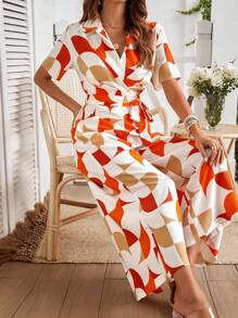 Chiquease Mameluco De Camisa Con Patrón Geométrico Para Mujer