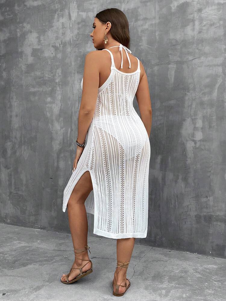 Plus Size Women's Hollow Out Halterneck Tie Sweater Dress