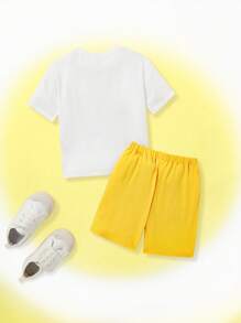 Gudetama X SHEIN 男童卡通＆字母圖形套裝 - 白色 - 查看 2