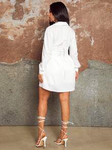 SHEIN SXY 女白襯衫收腰洋裝 - 白色 - 查看 2