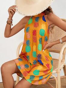 SHEIN VCAY 鳳梨印花無袖寬鬆連衣裙 - 彩色 - 查看 4