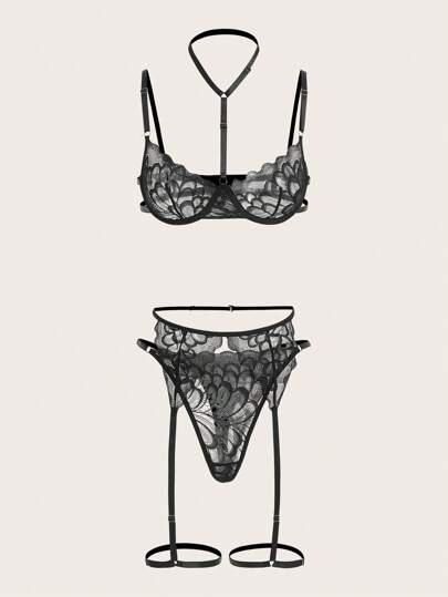 Kawaii 3 pacchi set lingerie con pizzo con giarrettiera
