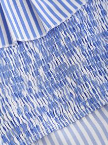 SHEIN Unity Women's Asymmetrical Hemline Striped Shirt With Ruffled Hem - Blue - View 4