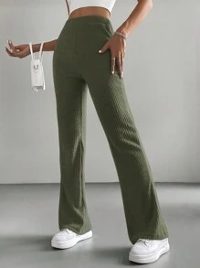 SHEIN Cottnline Women's Plain Wide Leg Pants - Mint Green - View 3