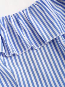 SHEIN Unity Women's Asymmetrical Hemline Striped Shirt With Ruffled Hem - Blue - View 5