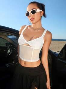 SHEIN ICON Y2k Summer Textured Semi-Transparent Camisole White Top - White - View 1