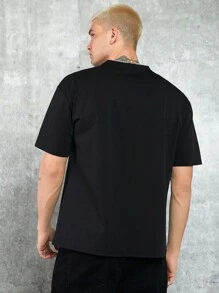 Manfinity VCAY Nam Dệt kim Vòng cổ Áo thun - màu đen - Xem 2