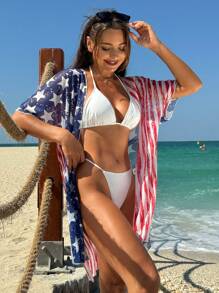 Swim Vcay Summer Beach Women's American Flag Print Open-Front Kimono Cover Up - Multicolor - View 4
