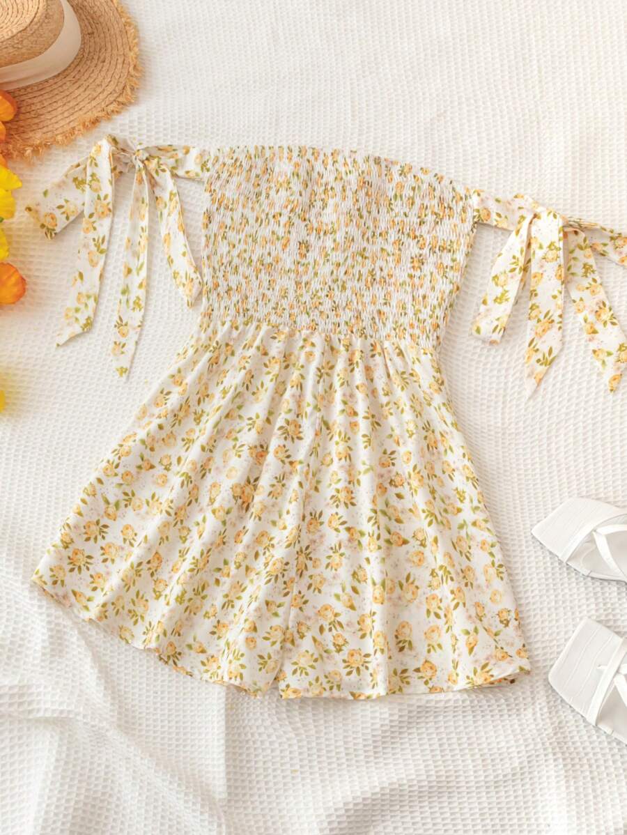 Soleia Rompers Con Diseño De Flores, Tirantes Con Lazo En El Hombro Al Descubierto