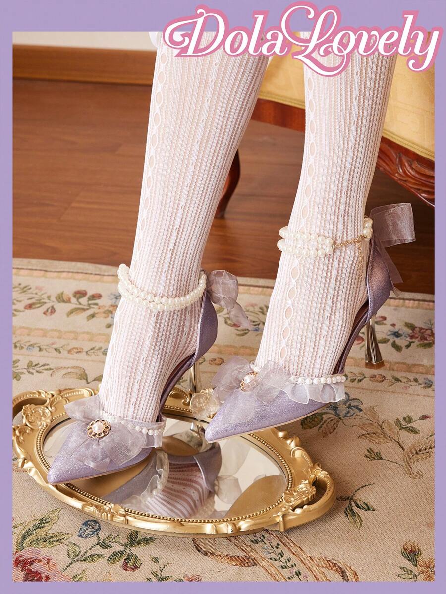 Dola Lovely Của phụ nữ Ren lưới Hoa Nghệ Embellished Giày cao gót Giày dép - Màu tím - Xem 1