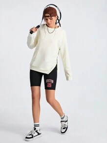 Streetz SHEIN Sport 女士純色圓領寬鬆長袖運動衫 - 杏色 - 查看 5
