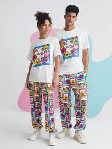 Mr Men Little Miss X SHEIN Unisex 1pc Cartoon And Letter Graphic Tee - White - View 6