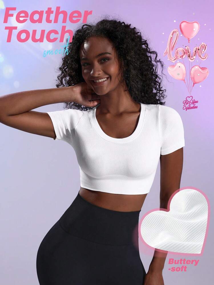 Solid Slim Fit Crop Sports T-Shirt