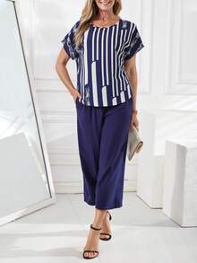 EMERY ROSE Mùa hè Nông thôn Thời gian rảnh rỗi Hoa văn trừu tượng Vòng cổ Áo liền quần Với quần ống rộng Đối với phụ nữ - Nhiều màu - Xem 2