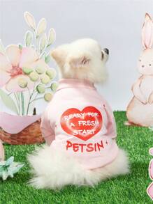PETSIN 情人節/復活節口號粉色印花狗衣服,帶有心形圖案和字母印花