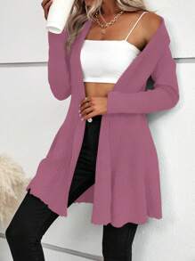 EMERY ROSE Women's Solid Color Long Sleeve Cardigan,Long Sleeve Tops Fall Winter Cloth For Women - Mauve Purple - View 3