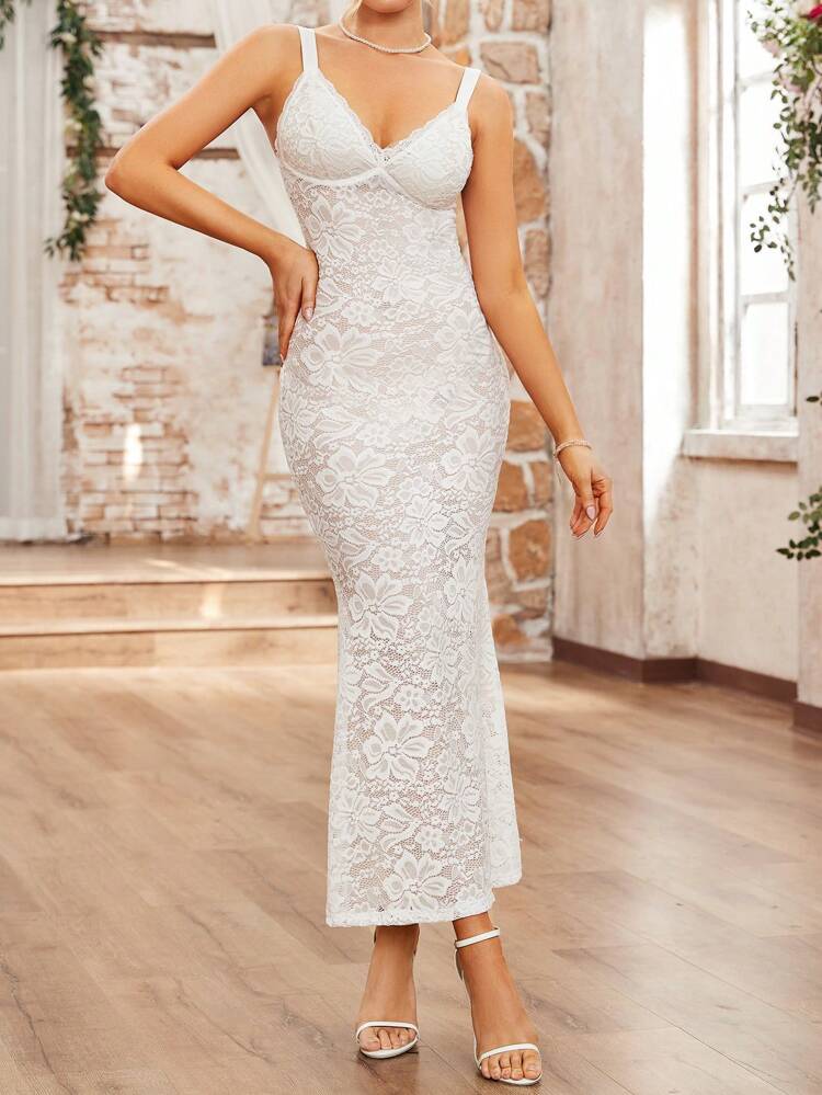 Women's Solid Color Lace Mermaid Slim Fit Cami Dress