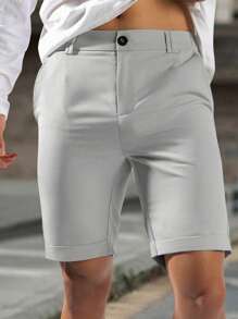 Manfinity Homme 男士休闲纯色短裤，带口袋，纯色正装短裤，适合丈夫、男朋友的礼物