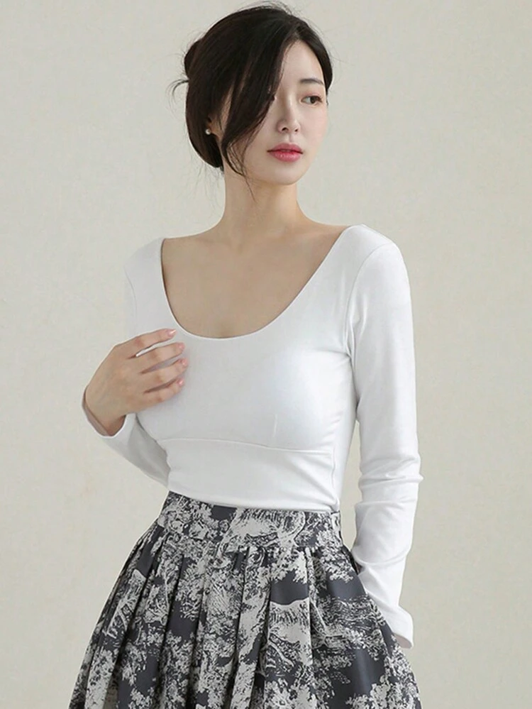 Women's Solid Color V-Neck Long Sleeve T-Shirt,Ruffle,Fall Clothes