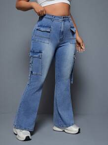 SHEIN ICON Kích thước lớn Của phụ nữ Trang phục làm việc Túi Quần jean loe - Màu xanh lam - Xem 6