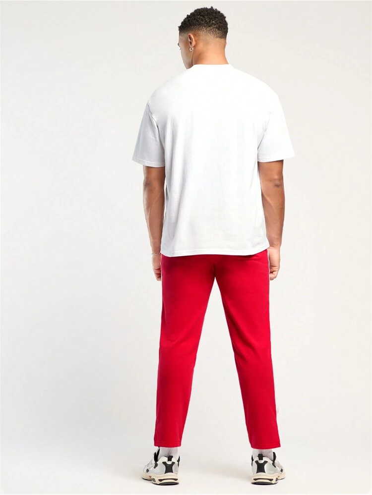 Men's Letter Print T-Shirt & Sweatpants Red Tracksuit Two-Piece Set