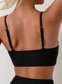 SHEIN Swim 夏季海滩女士纯色镂空泳衣上衣 - 黑色 - 查看 2