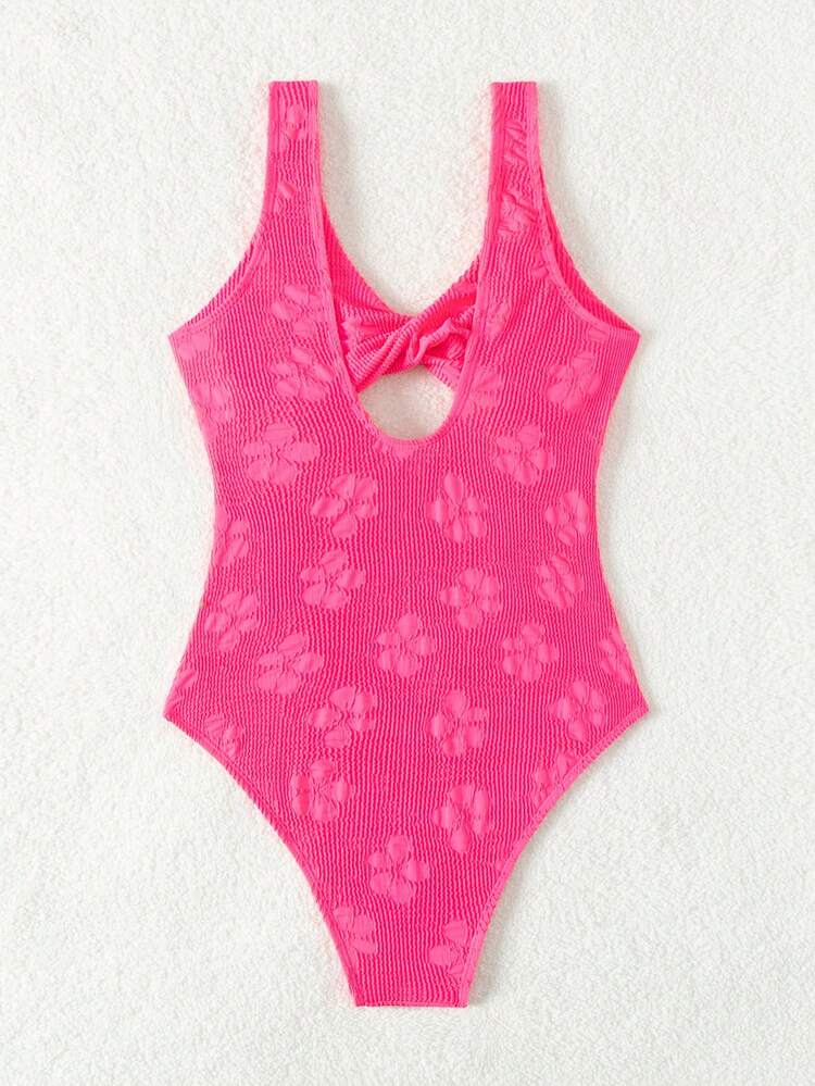 Floral Jacquard Hollow Out One Piece Swimsuit Summer