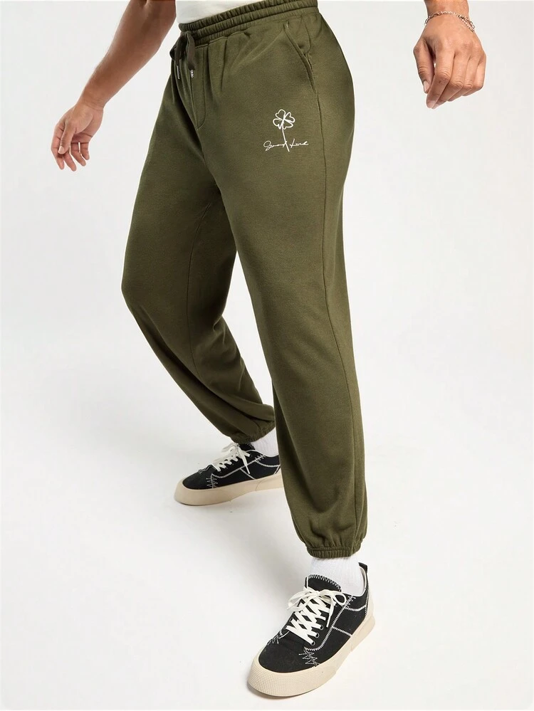 Men's Spring And Summer Casual Loose Leggings Green Lucky Clover Printed Jogging Pants