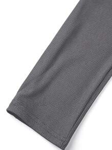 Slim Fit Elastic Ribbed Knit Jumpsuit, Can Be Worn As Layering Or Outerwear, Women's Spring/Summer Activewear Set - Dark Grey - View 4