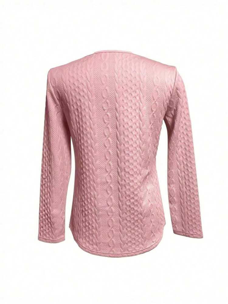 Women's Solid Color Asymmetric Collar With Button Detail Sweatshirt