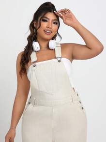 SHEIN EZwear Kích thước lớn Của phụ nữ Đã bỏ túi Quần yếm Denim - Màu Khaki - Xem 5