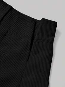 SHEIN MOD 休闲拼色蕾丝边百褶迷你裙 - 黑色 - 查看 3