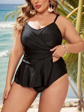 SHEIN Swim Curve Women's Plus Size Ruched Tankini Swimsuit With Separated Bottoms Summer