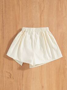 SHEIN Tween Girls' Woven Solid Color Wrap-Front Casual Skort For Spring And Summer - Apricot - View 2