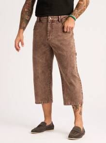 Forever 21 Men's Brown Straight Washed Capri Cargo Pants - Brown - View 1