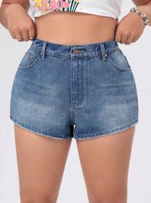 SHEIN ICON Plus Size Elastic Waist Denim Shorts