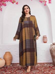 Al Najma Plus Size Plaid Print Flare Sleeve Dress - Multicolor - View 6