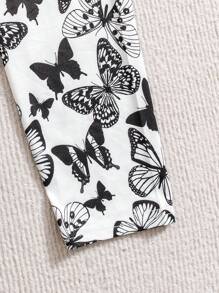 SHEIN زي فتاة مراهقة مكون من 4 قطع مجموعة من السراويل المتماسكة بلون سادة مع تصاميم الفراشة والزهور العارضة - متعدد الألوان - مشاهدة 3