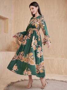 Seusyu Women's Bell Sleeve A-Line Dress With Cashew Flower Print - Multicolor - View 5