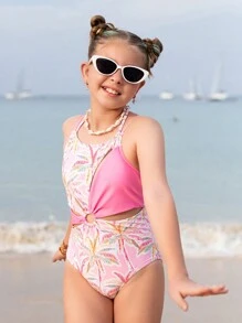 Cô gái Tween In cây dừa Nối Áo tắm một mảnh - Nhiều màu - Xem 6