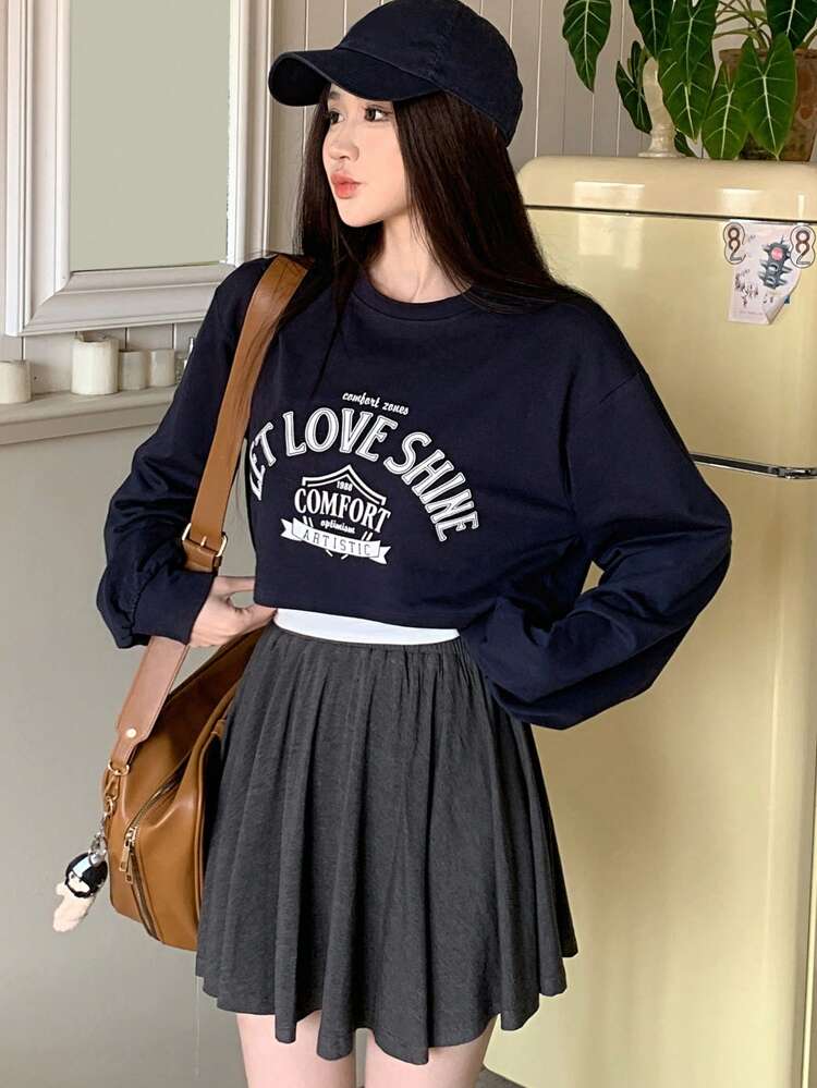 Ladies' Solid Color Elastic Waist Skirt,Skorts Fall