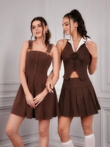 Forever 21 Women's Solid Color Suspenders Dress - Brown - View 2