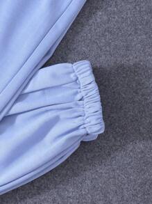 SHEIN Girls Slogan Graphic Hoodie & Joggers - Blue - View 7