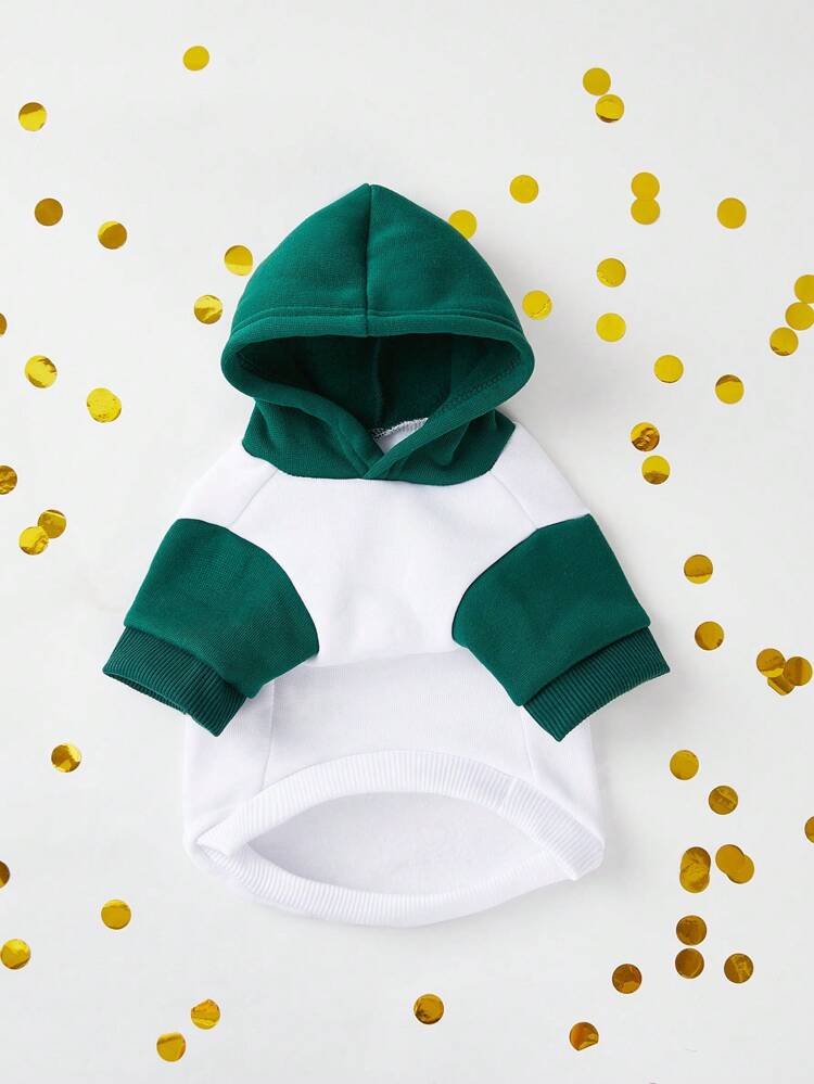 Pet Saint Patrick's Day Slogan Printed Hooded Sweatshirt With Green & White Patchwork