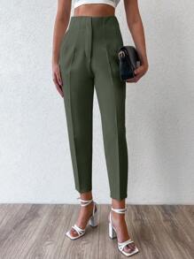 EURMUSE Fold Pleated Detail Cropped Pants