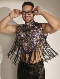 FeverCity Herr Glittrande Fåll med fransdekor Väst För Kostym