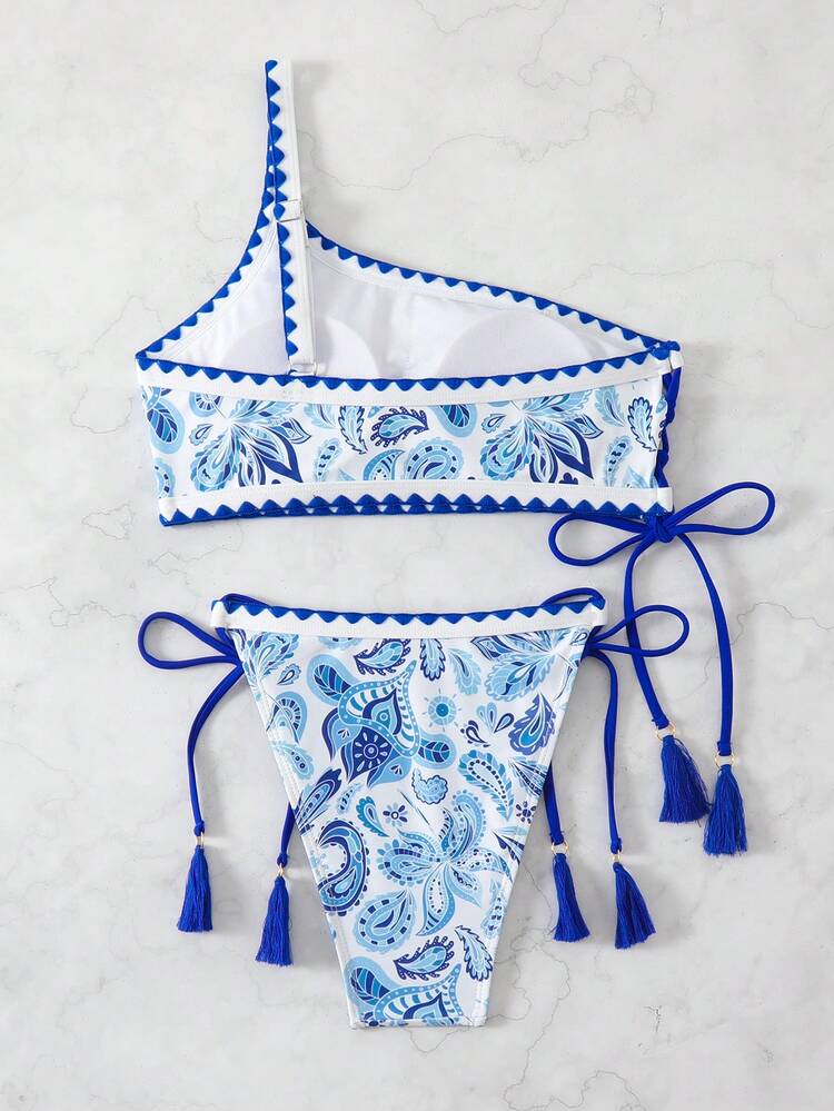 Women's Paisley Print One Shoulder Bikini Set Suit Summer Beach