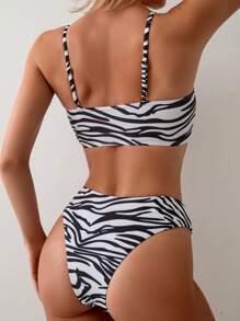 SHEIN Swim Conjunto de bikini de dos piezas con estampado de cebra, para playa de verano