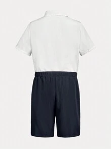 SHEIN 2pcs/Set Tween Boy's Elegant 2-In-1 Tie Shirt And Shorts Gentleman Outfit - Royal Blue - View 5