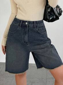 DAZY 女士牛仔短褲,磨損邊緣和口袋細節處理 - 藍色 - 查看 7